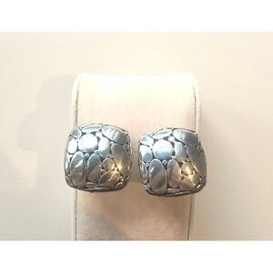 Vintage Sterling Silver Pebble Stud Earrings Square‎ Textured Women
